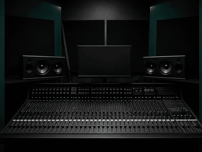 Studio console control deck view